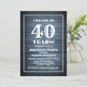 Invitation Country Blue Wood 40e fête d'anniversaire (Debout devant)