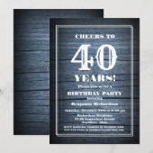 Invitation Country Blue Wood 40e fête d'anniversaire (Devant / Derrière)