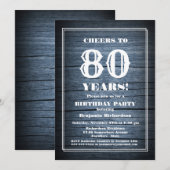 Invitation Country Blue Wood 80e fête d'anniversaire (Devant / Derrière)