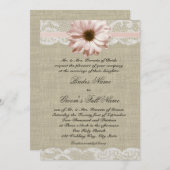 Invitation Country Blush Daisy et Lace Rustic Burlap Mariage (Devant / Derrière)