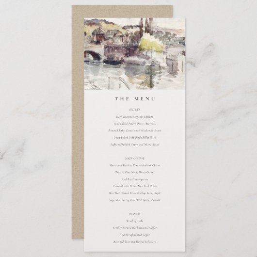 Invitation Country Bridge Riverside Watercolor Menu Mariage (Devant / Derrière)