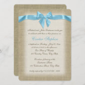 Invitation Country Burlap Bébé Bleu Christening (Devant / Derrière)