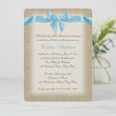 Invitation Country Burlap Bébé Bleu Christening (Debout devant)