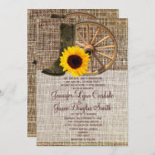 Invitation Country Burlap Cowboy Boots Sunflower Mariage (Devant / Derrière)