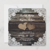 Invitation Country Burlap Hearts Floral dentelle Mariage en b (Devant)