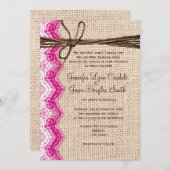 Invitation Country Burlap Un mariage en dentelle rose invite (Devant / Derrière)