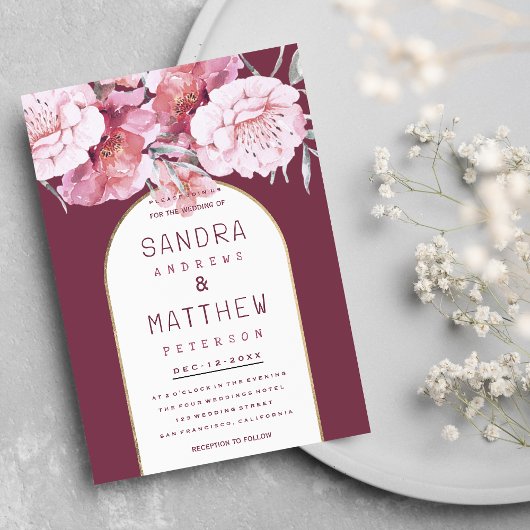Invitation Country chic menthe mauve rose or mariage