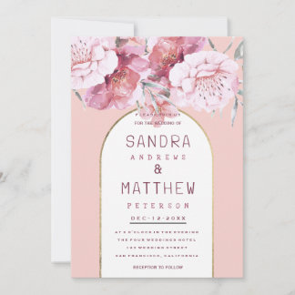 Invitation Country chic mint pastel pink gold floral wedding 