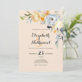 Invitation Country chic orange blue ivory floral wedding (Debout devant)