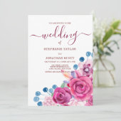 Invitation Country chic rose violet bleu bleu à thème mariage (Debout devant)