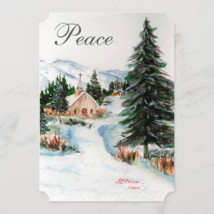 Invitation Country Church in Winter Watercolor Mountain