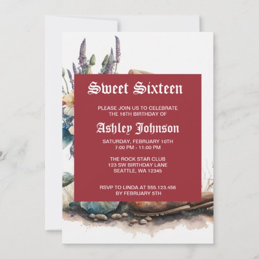 Invitation Country Cowgirl Boots Flower Hat Texas (Devant)