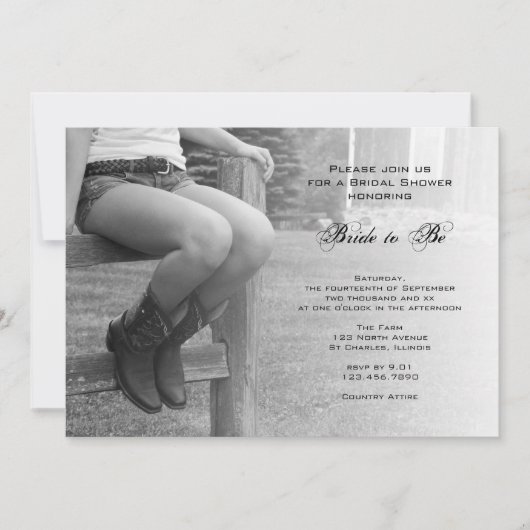 Invitation Country Cowgirl sur la clôture nuptiale douche Inv (Devant)