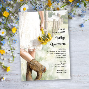 Invitation Country Cowgirl Tournesols Aquarelle Quinceañera