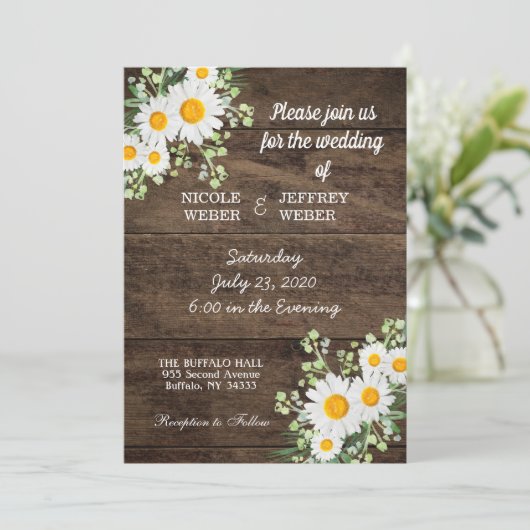 Invitation Country Daisy Spring Rustic Flower Wedding Invitat (Debout devant)
