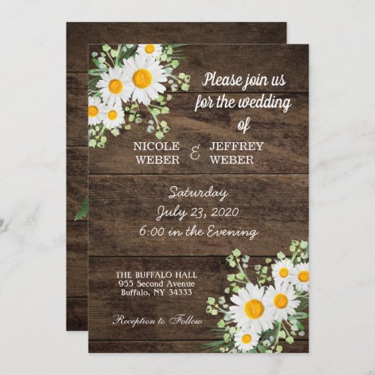 Invitation Country Daisy Spring Rustic Flower Wedding Invitat (Devant / Derrière)