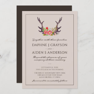 Invitation Country Deer Antler Floral Mariage