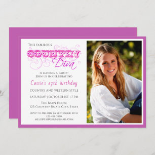 Invitation Country Diva rose Photo personnalisée Anniversaire