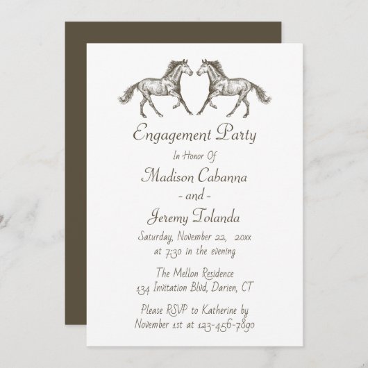 Invitation Country Engagement Party Western Mariage Horse (Devant / Derrière)
