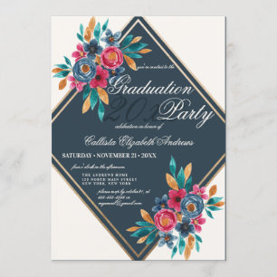 Invitation Country Fall Gold Watercolor Flowers Graduation