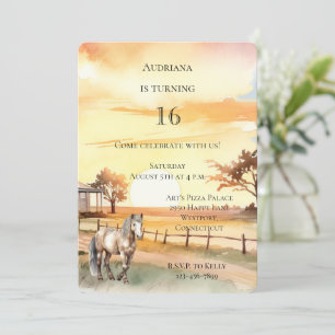Invitation Country Farm Sunset Horse Anniversaire