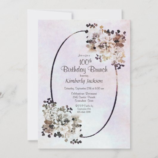 Invitation Country Floral 100e Anniversaire Brunch (Devant)