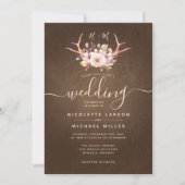 Invitation Country Floral et Antler Mariage en cuir (Devant)