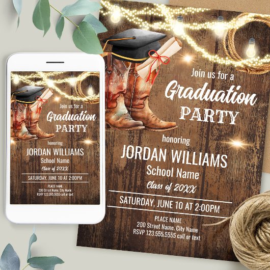 Invitation Country Graduation Cowboy Graduate Boots Hat