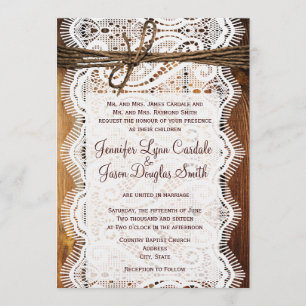 Invitation Country Grange Dentelle en bois Twine Mariage Invi