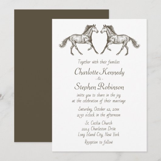 Invitation Country Horse Brown White Western Mariage (Devant / Derrière)