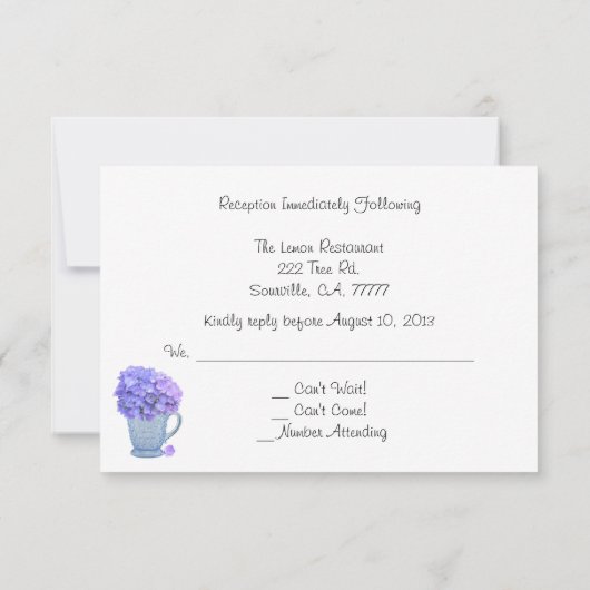 Invitation Country Hydrangea Réception RSVP (Dos)