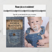 Invitation Country Kid Birthday Party Denim Jean Style (Devant / Derrière)