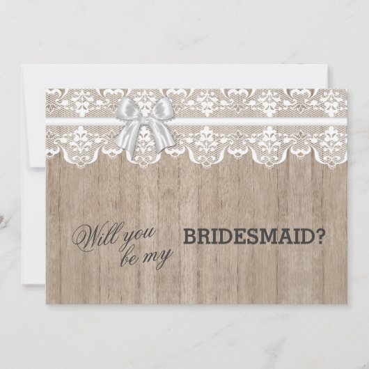 Invitation Country Lace Barre Wood Serez-Vous Mon BRIDESMAID (Devant)