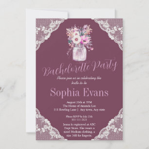 Invitation Country Lace Mason Jar Burgundy Bachelorée Party
