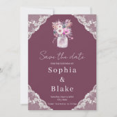 Invitation Country Lace Mason Jar Burgundy Enregistrer la dat (Devant)