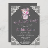 Invitation Country Lace Mason Jar Grey Bachelorette Party (Devant / Derrière)