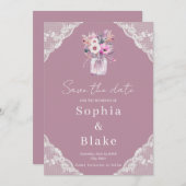 Invitation Country Lace Mason Jar Rose Enregistrer la date (Devant / Derrière)