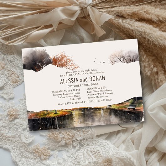 Invitation Country Lake Watercolor Wedding Rehearsal Dinner