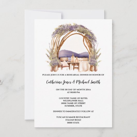 Invitation Country lavender mariage arche fine cuisine toscan (Devant)