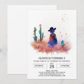 Invitation Country Life Watercolor Cowboy Anniversaire (Devant / Derrière)