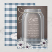 Invitation Country Mason Jar Blue En vichy Baby shower (Devant / Derrière)
