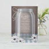 Invitation Country Mason Jar Blue En vichy fête d'anniversair (Debout devant)