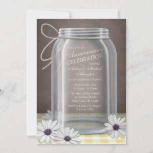 Invitation Country Mason Jar Jaune En vichy Anniversaire