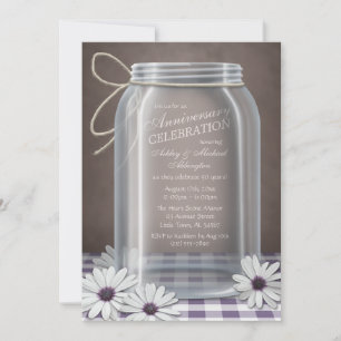 Invitation Country Mason Jar Purple En vichy Anniversaire