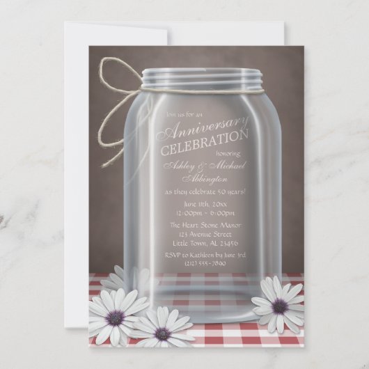 Invitation Country Mason Jar Red En vichy Anniversaire (Devant)