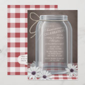 Invitation Country Mason Jar Red En vichy Anniversaire (Devant / Derrière)