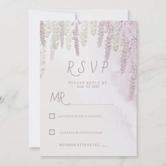 Invitation Country mauve rose menthe vert fleurs RSVP (Devant)