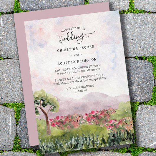 Invitation Country Meadow Watercolor Dusty Rose Mariage