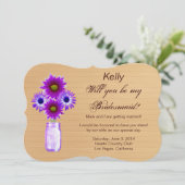 Invitation Country Russe Purple Mason Jar Bridesmaid Card (Debout devant)