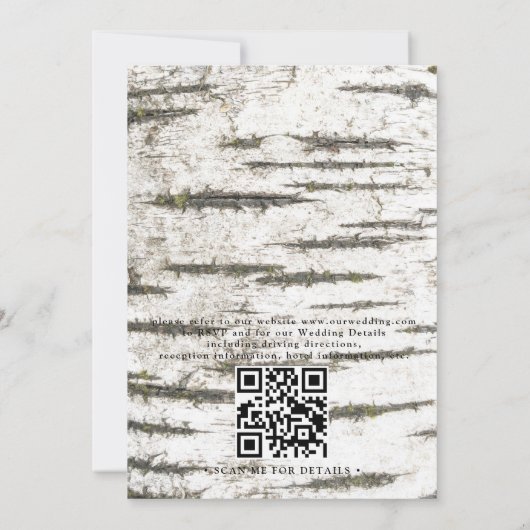 Invitation Country Rustic Birch Tree Bark QR Code Wedding (Dos)